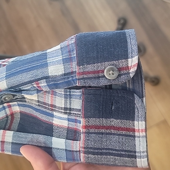 Eddie Bauer men's long sleeve blue red plaid shirt button down front pocket XLT - Picture 9 of 15